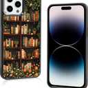 Aesthetic Floral Bookshelf Book Phone Case Compatible with iPhone 14 Pro Max Case 6.7 Inch, TPU Shockproof Protection Vintage Flowers Bookish Art Reading Book Lovers Gifts Phone Case for Girls Women