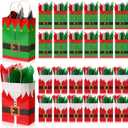 Nuanchu 24 Pack Christmas Paper Gift Bags Bulk with Handles Santa Claus Suit Gift Bags 8.7 x 6.3 x 3.15 Inch with Tissues Assorted Christmas Prints for Wrapping Xmas Party Favor