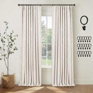 INOVADAY 100% Blackout Curtains for Bedroom, Black Out Curtains 96 Inch Long, Clip Rings Linen Blackout Drapes, Thermal Insulated Room Darkening for Living Room, 2 Panels - Beige,W50xL96