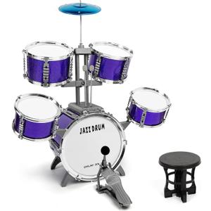 M SANMERSEN Kids Toys Jazz Drum Set - Upgraded Rock Drum Kit with Stool Musical Instruments Educational Birthday Christmas Toys Gifts for Toddlers Child Boys Girls Aged 3 4 5 6 7 8 Year Old (Dark Blue)