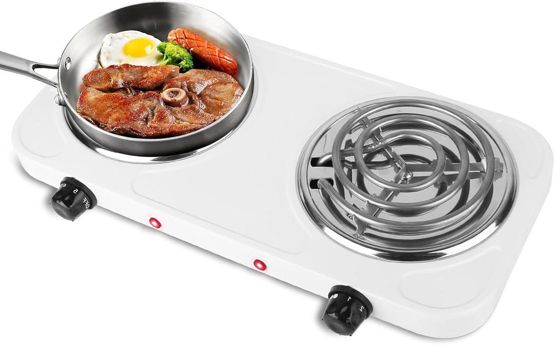 2000W Double Burner, Electric Hot Plate for Cooking Portable Cooking Stove, Countertop Burner Cooktop for Kitchen, Dorm, Temperature Control, Easy to Clean, White