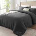 Waffle Weave Cotton Duvet Cover Full Size - 100% Cotton Duvet Cover Set for All Season, Textured PureWoven Breathable Bedding Sets 3 Pcs with 2 Pillow Shams, Zipper, 4 Conner Ties, Dark Grey