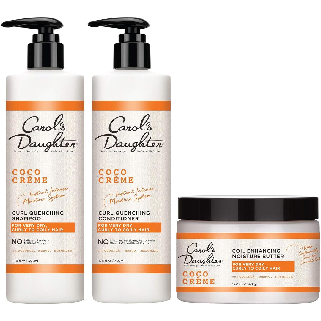 Carols Daughter Coco Creme Sulfate Free Shampoo and Conditioner Set with Silicone Free Hair Butter, for Very Dry Curly Hair, with Coconut Oil and Mango Butter