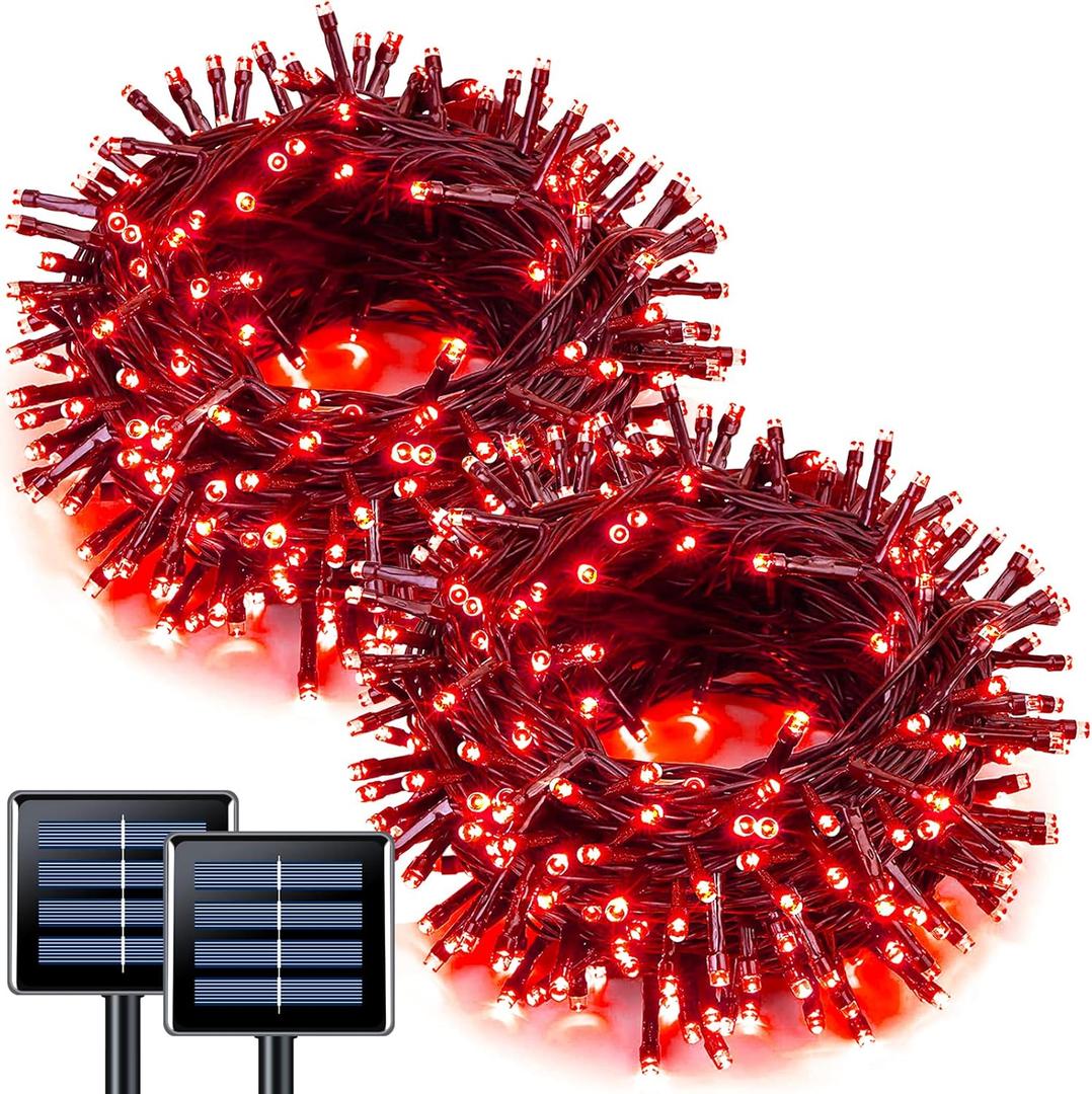 JMEXSUSS 2 Pack Solar String Lights Outdoor Waterproof, Total 66 FT 200 LED Solar Christmas Lights Outdoor, Twinkle Light for Christmas Tree Outside Garden Yard Xmas Decor, Red