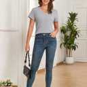 Womens T Shirts Short Sleeve V Neck Tees Basic Tshirts Ribbed Casual Top (Gray, L)