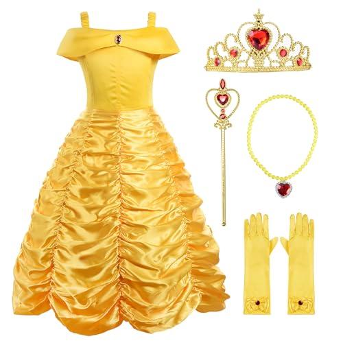 ReliBeauty Little Girls Layered Princess Dress Costume with Accessories, Yellow, 6X/ 7