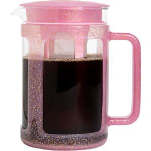 Paris Hilton Cold Brew Coffee Maker, Durable 1.6 Quart Borosilicate Glass Carafe with Stainless Steel Filter, Glitter Pink, 38 oz