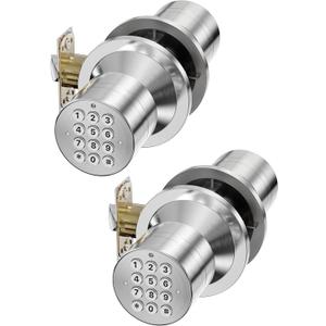 Door Knob with Keypad, Keyless Entry Door Lock, Door Knob Child Proof, Auto Lock, Easy Installation for Home, Office, Apartment, Garage Security, Satin Chrome 2 Pack