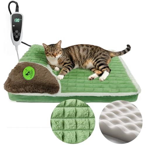 GOLOPET Cat Heating Pad 28x18 in Pet Heating Pads for Cats，Waterproof Smart Thermostat Switch, Adjustable Heated Cat Bed (Green, 23.0" L x 23.0" W x 0.5" Th)