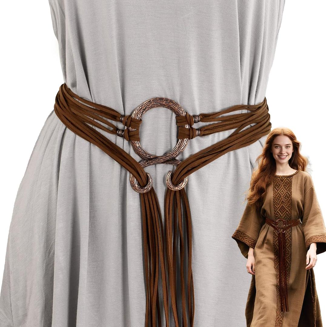 Viking Rope Belt - Viking Costume Women Medieval Belt with Troll Cross, Witch Accessories Halloween Cosplay