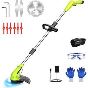GardenJoy Weed Wacker Battery Operated: 12V Cordless Grass Trimmer with 2.0Ah Battery, Fast Charger and 3 Types Cutting Blade, Portable Electric Lawn Trimmer for Garden Yard Weeding Work