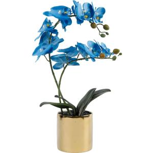 17 Artificial Orchid Flowers Potted,Realistic Faux Blue Flowers in Pots for Bathroom Kitchen Home Office Living Room Table Decor Indoor Outdoor