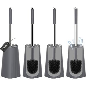 SetSail Toilet Brush, Compact Size Toilet Bowl Brush and Holder Toilet Brushes for Bathroom with Stainless Steel Handle Toilet Cleaner Brush with Durable Scrubbing Bristles, 3 Packs, Gray
