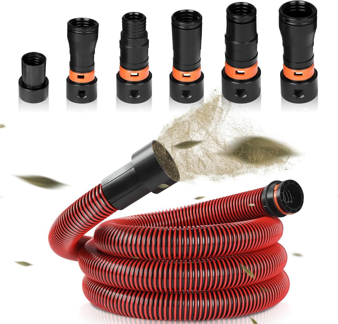 10FT Vacuum Hose Extension with 6 Adapters, Fits 1-1/4" Hose, Universal Shop Vac Accessories, Multi-Size Connectors 0.9" to 1.75" for Wet Dry Vacuums (Check Compatibility Before Purchase)