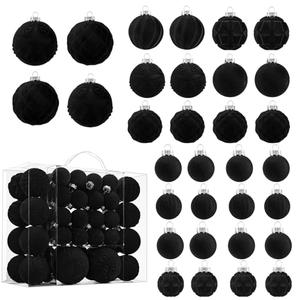 Velvet Christmas Ball Ornaments - 46pcs Flocked Christmas Tree Decorations Set Assorted Shatterproof Hanging Ornaments with Loop for Xmas Holiday Home Decor, 3 Sizes (Black)