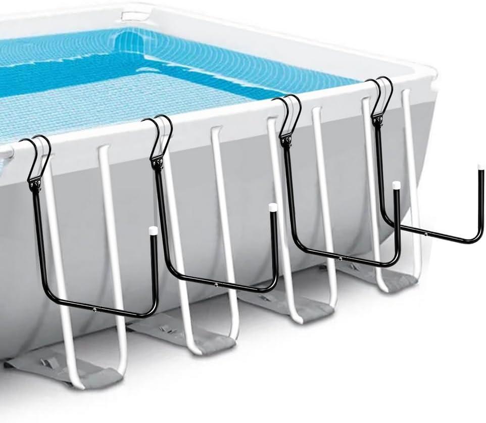 4PCS Solar Pool Cover Holder, Adjustable U-Type Strong Solar Saddle Pool Cover Hooks Keeps Solar Blankets Off The Ground(Black)