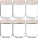 NETANY 6-pack 16oz Glass jars with Airtight Lids, Overnight Oats Containers with Lids, Wide mouth Mason Salad jars, Glass Food Storage Containers for Snacks Yogurt Spice Sugar-Beige
