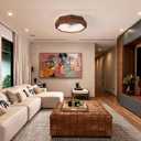 22″ Low Profile Wooden Ceiling Fan with Lights, Retro Walnut Wood Grain Bladeless Ceiling Fan Light, 3 Color Dimmable LED Chandelier Fans for Farmhouse Bedroom