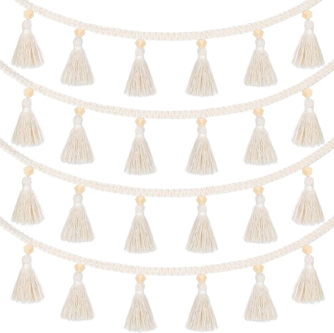 Tatuo Boho Macrame Tassel Garland for Classroom Decor Hanging Tassel Garland Bunting Boho Classroom Decor for Nursery Room Birthday Party Bedroom Dorm(4 Pieces, 37.4 Inch)