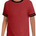 Haloumoning Boys Short Sleeve T Shirts Kids Summer Crewneck Color Block Tops Fashion Tees 5-14 Years (Red)