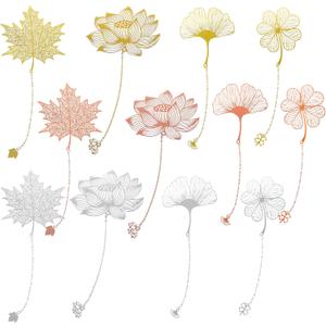 12 Pieces Metal Bookmarks with Chain for Women Metal Leaf Bookmark for Book Lovers Writers Readers Children Teens Adults Gold Silver and Rose Gold(Chain Style)
