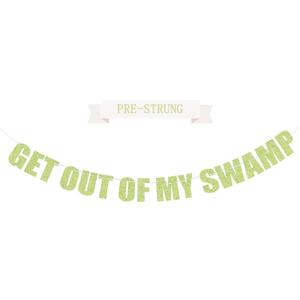 Pre-Strung Party Decorations Get out of my Swamp Bunting Banner Green Glitter Birthday Funny Housewarming Party Decor