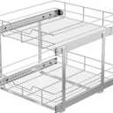 2 Tier Pull Out Cabinet Organizer 20" W X 22" D, Slide Out Drawers For Kitchen Cabinets, Pull Out Drawers For Cabinets Capacity Heavy Duty Caddy, Cabinet Pullout Shelves Chrome-Plated,Bathroom Pantry