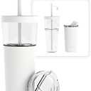 asobu ClearInsulation Flexi Straw Tumbler Marina a Tritan 28 oz Tumbler with 17 Oz Stainless Steel Insulated Sleeve for Ice Coffee or Hot Tea (White)