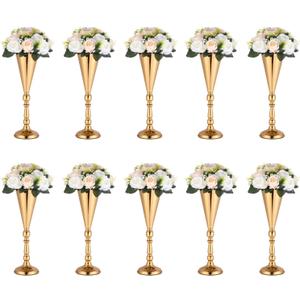 10 Pcs Gold Vase Wedding Centerpieces for Tables Centerpiece Table Decorations Metal Tall Artificial Flower Vases for Wedding Reception Party Birthday Event Home Decor