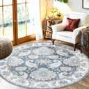Boho 8ft Area Rugs Machine Washable Carpet Low Pile Non Shedding Doormat Soft Area Rugs for Living Room Bedroom Kitchen Dining Room Entryway Hallway Indoor-Navy Blue/Grey