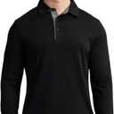 Men's Business Long and Short Sleeve Polo Shirts Mercerized Cotton Blend Casual Stylish Collared Shirts (Black, L)