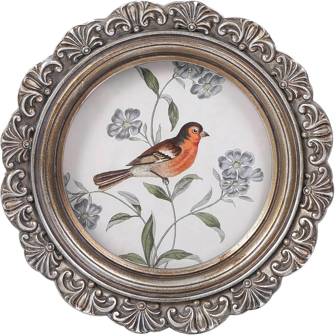 Vintage Picture Frames 3x3 Round Antique Gold Picture Frames with Glass Front Handcrafted Rustic Home Decor for Wall Mount and Tabletop Gallery Wall Art