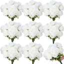 Zeyune White Artificial Wedding Roses Bulk, 8 Bouquets (56 Heads) Silk Bridal Bouquet Flowers for DIY Wedding Centerpieces Bridesmaid Decor, 17.3 Inch