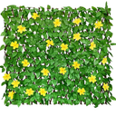 Expandable Fence Privacy Screen for Balcony Patio Outdoor,Decorative Faux Ivy Fencing Panel,Artificial Hedges (Single Sided Leaves) (4, Yellow Flowers) 45"L X 12"W