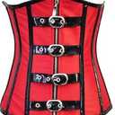 Red Buckled Steel Boned Underbust Leather Corset, Medium