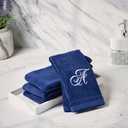 Creative Scents Navy Blue Monogrammed Towels with Initials - 4 Pack Super Absorbent Bathroom Fingertip Cotton Towel with Soft Velour Finish - Personalized Gifts for Freinds & Family 11"x18" Initial A