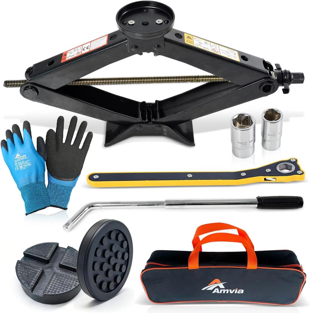 Car Jack Kit 3 Ton Scissor Jack with Cross Pad & Flat Pad Tire Jack Tool