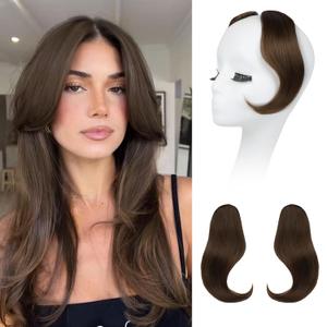 REECHO Bangs Hair Clip in Bangs, 2 PCS Face-Framing Classic Curtain Bangs Fringe Fake Bangs Hairpieces for Women Daily Wear - Jet Brown