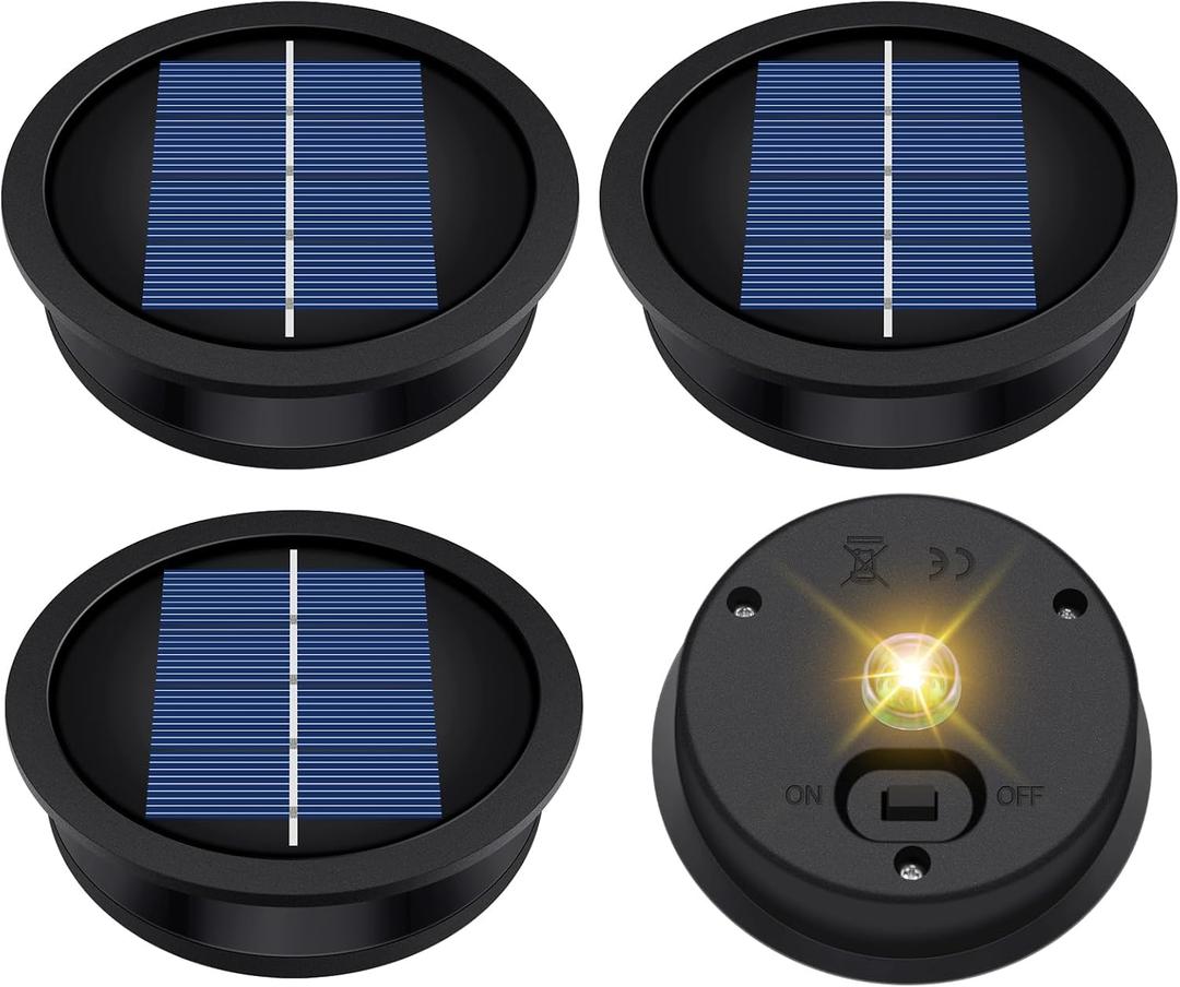 4 Pack Solar Light Replacement Top, Replacement Solar Light Parts for Lantern (Top 3.23 Inch, Bottom 2.83 Inch), Waterproof LED Replacement for Outdoor Garden, Pathway, Yard Lights & Decor
