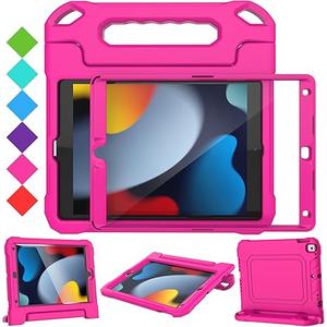 SUPLIK Kids Case for iPad 9th/8th/7th Generation -10.2 inch 2021/2020/2019, Built with Screen Protector, Durable Shockproof Handle Stand Case for Apple iPad Gen 9/8/7, Pink