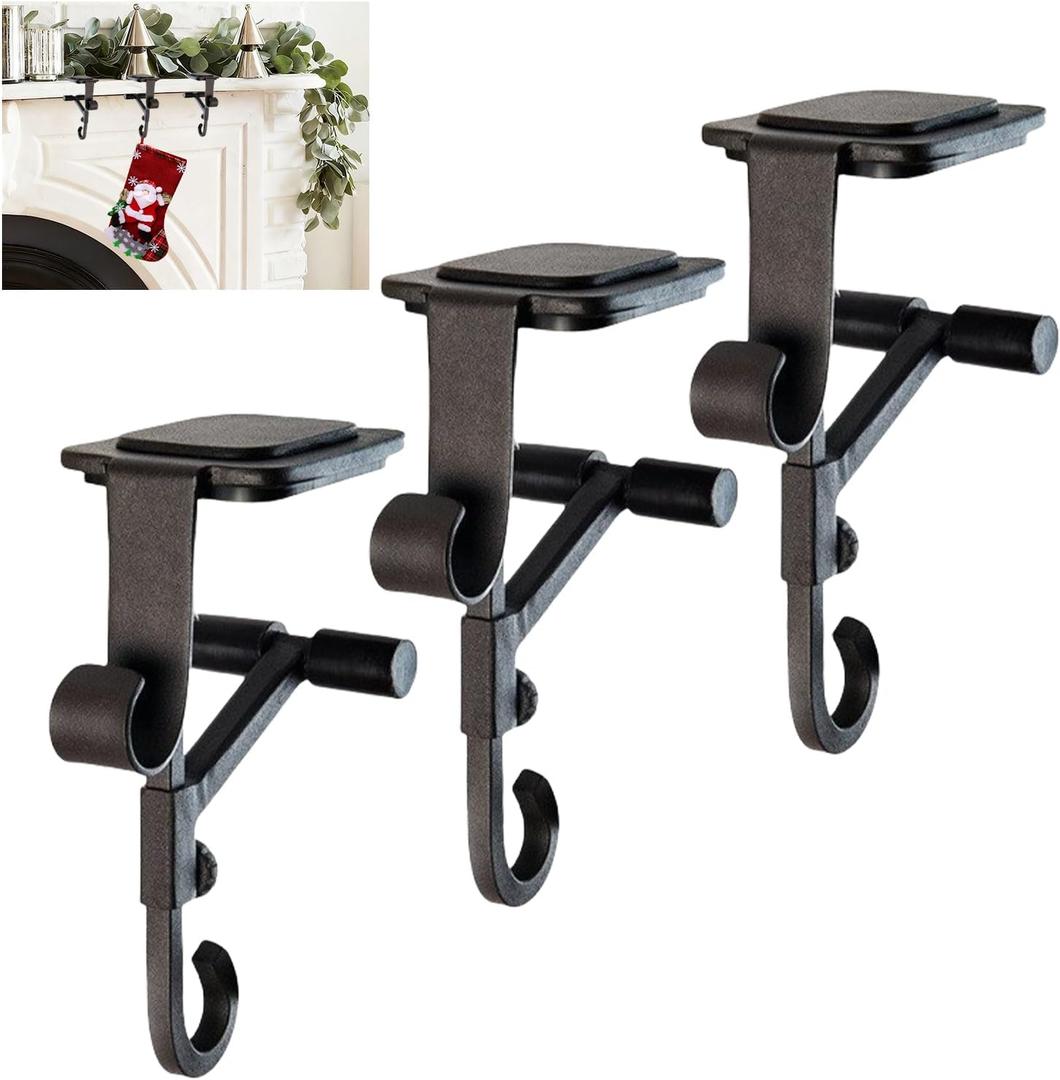 EGUARTE 2-in-1 Fireplace Stocking and Garland Hanger for Mantel Adjustable Garland Holder,Heavy Duty Christmas Decoration Hook, No Drill,Holds Up to 20 lbs (3Pcs)