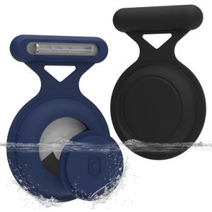 Waterproof Airtag Holder for Kids (2 Pack), Hidden Air Tag Case with Pin, Full Cover GPS Tracker Clip Compatible with Apple Airtag for Toddlers, Children, Elderly, Clothing, Backpack (Black/Blue)