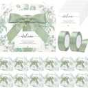 24 Set Green Floral Wedding Welcome Box with Ribbon and Label 9x6x6'' Large Gable Boxes Paper Goodie Boxes Welcome Favor Kit for Wedding Bridesmaid Gift Bridal Baby Shower Birthday Party
