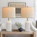 20.5" White Modern Ceramic Bedside Lamp Set of 2 for Bedroom Decor Farmhouse Table Lamp for Living Room Office Dorm