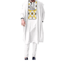 Traditional Dashiki Shirt Pants With Hat 4 PCS Set Wedding Party African Outfits Ankara Dashiki Men Agbada Clothing L (White)