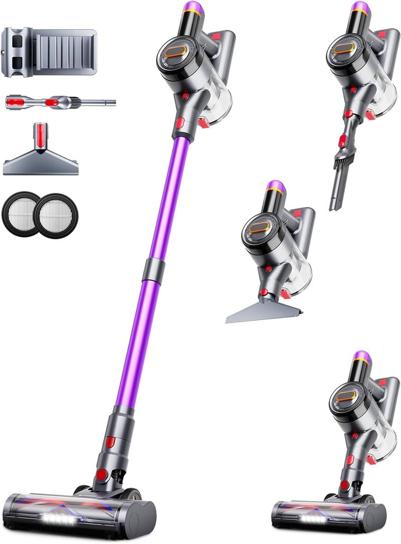 Cordless Vacuum Cleaner, 550W 45Kpa Vacuum Cleaners for Home, 60Mins Cordless Stick Vacuum with LED Display, Self-Standing & Anti-Tangle, 8-in-1 Wireless Vacuum for Carpet Pet Hair Hardfloor