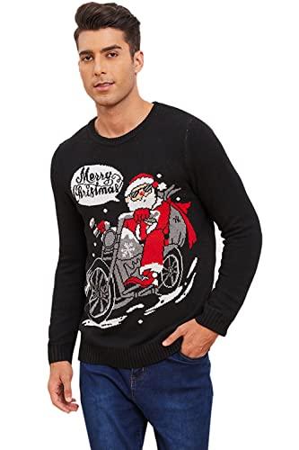 VENTELAN Men's Ugly Christmas Sweater Fun Classic Santa Claus Patterns Xmas Pullover,XL