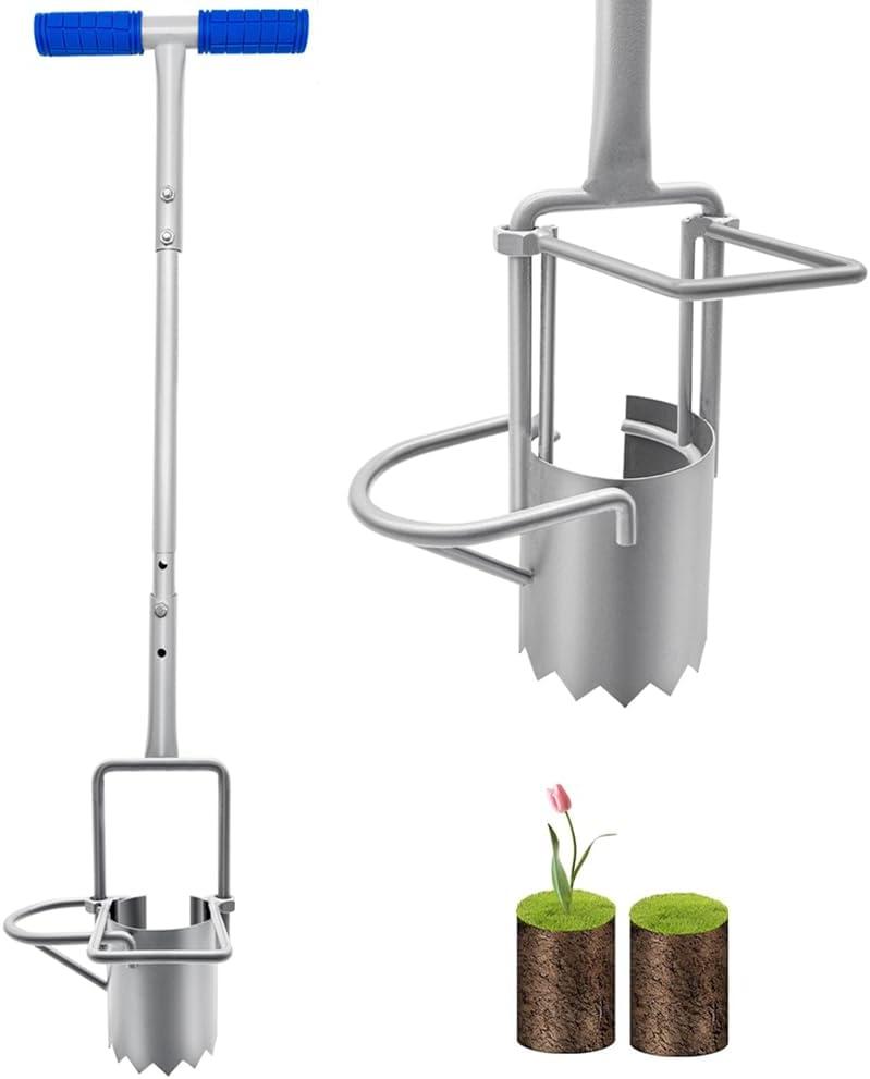 Updated Bulb Planter Long Handle for Digging, 5-in-1 Lawn and Garden Tool,sod Plugger Tool,Weeding,Soil Sampler, Transplanting,Sod Plugger Bulb Transplanting Height Adjustable