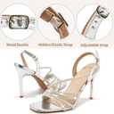 HARENCE Heels for Women Stilettos Sandals: Square Open Toe Strappy High Heeled Ankle Strap Rhinestone Dress Shoes for Wedding Prom Party Bridesmaid (Silver), 40.5