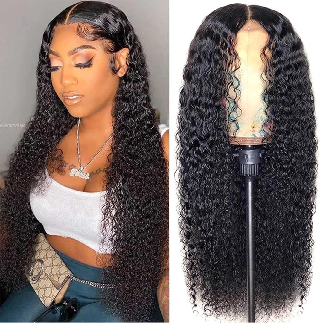 Lace Front Wigs Deep Wave Human Hair Pre-Plucked Wigs For Black Women, Artificial Wigs Heat Resistant Synthetic Deep Wave Curly Virgin Hair Closure（ 26 Inch ）